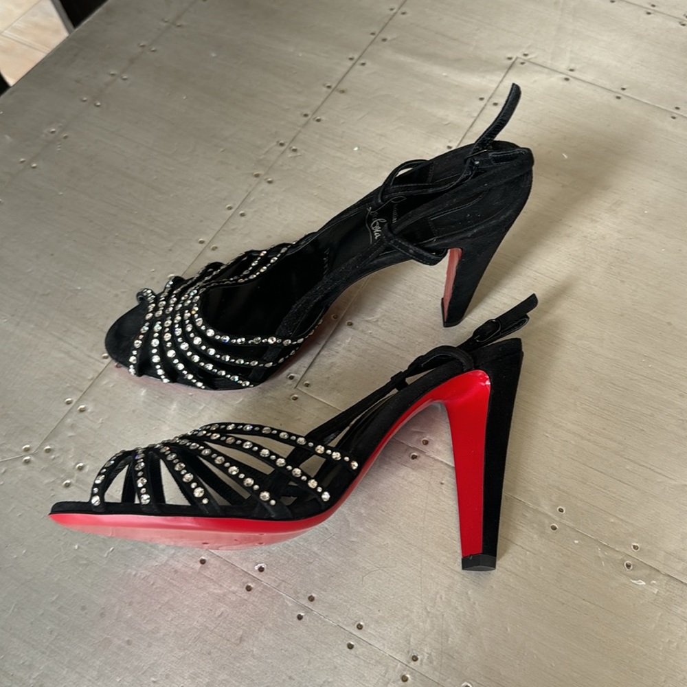 Christian Louboutin vegastrassima black suede rhinestone pump 100mm sz 41 - Picture 6 of 12